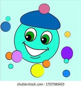 Vector image of a cheerful and cute character in a hat.