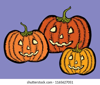 Vector image of cheerful Halloween pumpkins