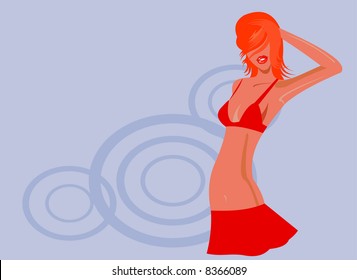 vector image of cheery girl with red hairs