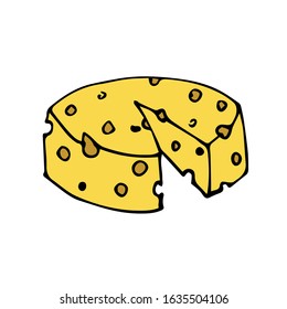 vector image of a cheese head with a cut piece isolated on a white background.