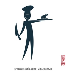 Vector Image chef cook stick figure and cooked them meals Eastern, Japanese, Korean, fish; sturgeon; a tray; a fish dish; tuna; fish carcass stuffed with fish