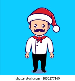 Vector image of chef with santa claus hat on christmas day