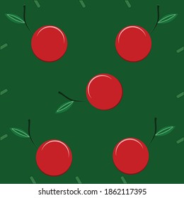 Imagen vectorial. Cerezas sobre un fondo verde. Patrón de mosaico con bayas