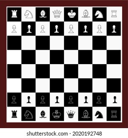 Vector image of chess box with king, queen, rook, bishop, knight, and pawn