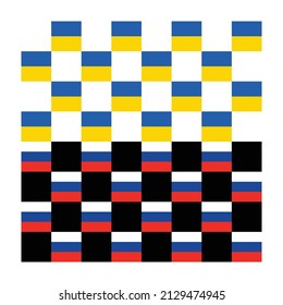 Vector image of a chessboard with russia and ukraine flags in it