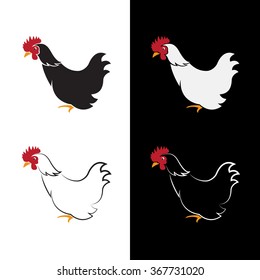 Vector image of an chicken design on white background and black background