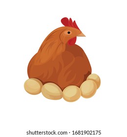 
Imagen vectorial de pollo con huevos sobre fondo blanco.