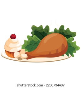 vector image chicken thigh icon with small pie on white background