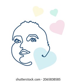 Vector image of a child with a contour. Portrait of a baby with figures in delicate colors. The art of the face line. For fashion and design.