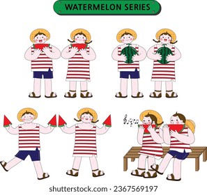 Vector image of a child eating watermelon