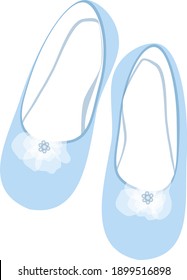 vector image of children's ballet flats shoes in blue with a white flower