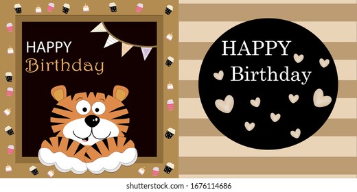 Imagen vectorial: tarjeta de cumpleaños para niños con un cachorro de tigre
