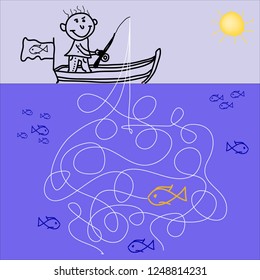 The vector image of a children's game of attentiveness - "To catch a goldfish"