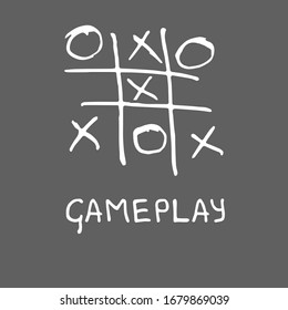 Vector image of a childrens game Crosses and Zeroes on a white background. Drawing is drawn by hand. Logo, banner, web, advertising for a kids club, game and toy store, game zone, educational courses.