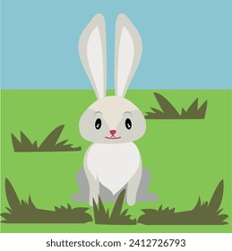 A vector image. Children's illustration of forest animals. A tiny hare.