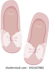 vector image of children's pink shoes with a bow for a little girl