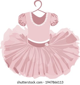 vector image of a children's puffy tutu dress in pale pink tones with a hanger on a white background