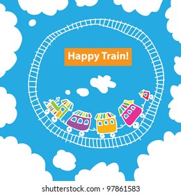 Vector image of the children's railway in the sky. / Childhood dream.