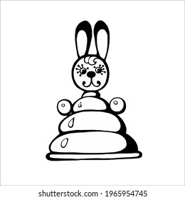 Vector image of a children's toy clown hare, pyramid