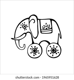 Vector image of a children's toy elephant on wheels