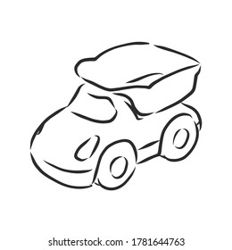 Vector image of children's toys on a white background - a teddy bunny, a pyramid, a cube and a toy car. children's toy, vector sketch illustration