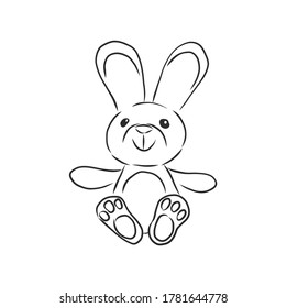 Vector image of children's toys on a white background - a teddy bunny, a pyramid, a cube and a toy car. children's toy, vector sketch illustration