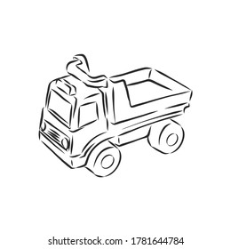 Vector image of children's toys on a white background - a teddy bunny, a pyramid, a cube and a toy car. children's toy, vector sketch illustration