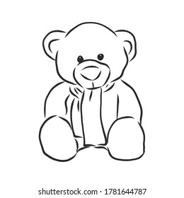 Vector image of children's toys on a white background - a teddy bunny, a pyramid, a cube and a toy car. children's toy, vector sketch illustration