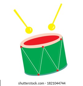  Imagen vectorial del juguete de un niño - tambor verde con palos amarillos