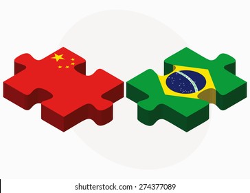 Vector Image - China and Brazil Flags in puzzle isolated on white background