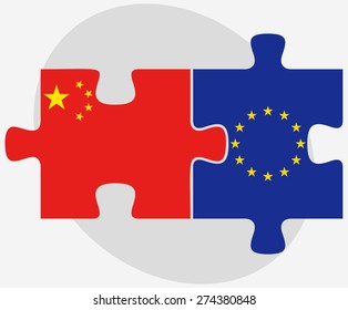 Vector Image - China and European Union Flags in puzzle isolated on white background

