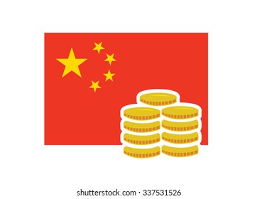 Vector image of the Chinese flag with coins