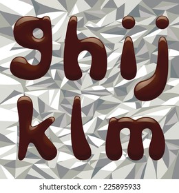 Imagen vectorial de letras pequeñas del alfabeto chocolate en la lámina de aluminio