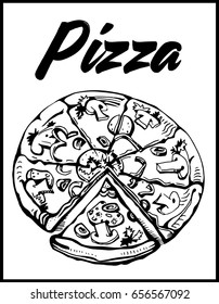 Vector image of chopped pizza. Piece of pizza.