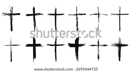 Vector image of a Christian cross silhouette in various styles. Concept of Orthodoxy and faith. Element for your design.