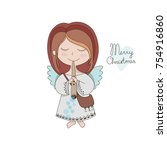 Vector image of  Christmas Angel, playing the fife. Cute Christmas decoration.