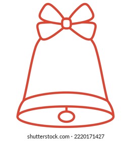 vector image of christmas bell icon in red lines with white background