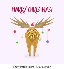 Imagen vectorial. ciervo de Navidad. Ilustración. Feliz Navidad.