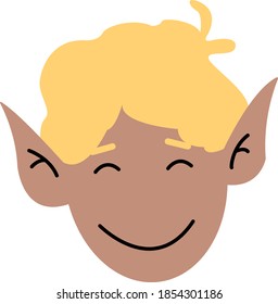 Vector image of a Christmas festive joyful elf with blond hair and dark skin