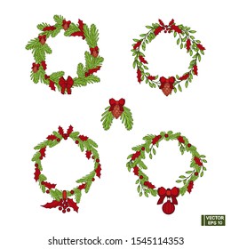 Vector image. Christmas frame. Design elements set. Collection of hand drawn frame. Twigs and berries. Branch of mistletoe.