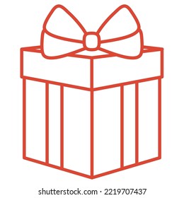 Vektorbild eines Weihnachtsgeschenks in roten Linien mit weißem Hintergrund