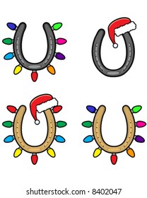 vector image of Christmas horseshoes with lights and red Santa cap