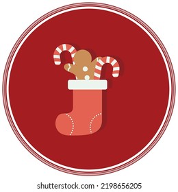 vector image. Christmas icons with red background and shadow inside the circle.
