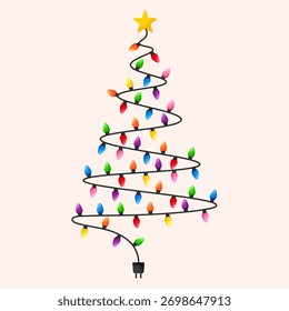 Vector Imagen de las luces de las Navidades. Decoración festiva y decoración hecha de luces de Navidades de colores. Elemento gráfico para sus diseños, tarjetas de Navidad, Sitios web, Anuncios y carteles.