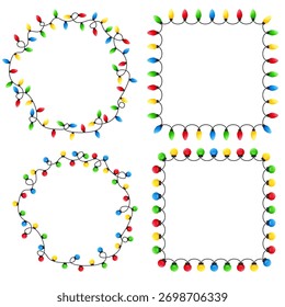 Vector Imagen de las luces de las Navidades. Decoración festiva y decoración hecha de luces de Navidades de colores. Elemento gráfico para sus diseños, tarjetas de Navidad, Sitios web, Anuncios y carteles.