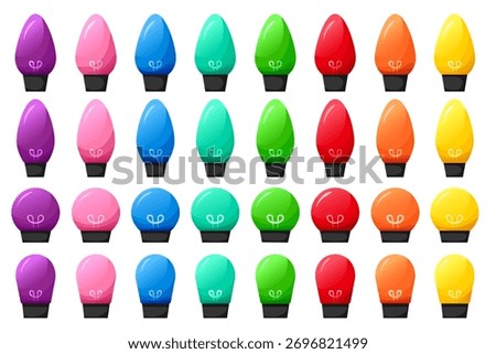 Vector image of Christmas lights. Festive decor and decoration made of colorful Christmas lights. Graphic element for your designs, Christmas cards, websites, banners, and posters.