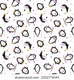 Vector image Christmas penguin is a cute animal. Patern.