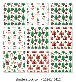 Vector image. Christmas seamless patterns. Collection of fun decorative patterns.