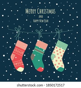 Imagen vectorial de los calcetines de Navidad. Plantilla para una postal, volante, banner.