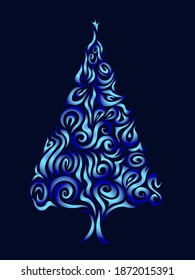 
vector image of a Christmas tree in the form of an abstract ornament in blue tones